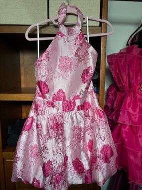 Ladies Bright Floral Halter Party Dress